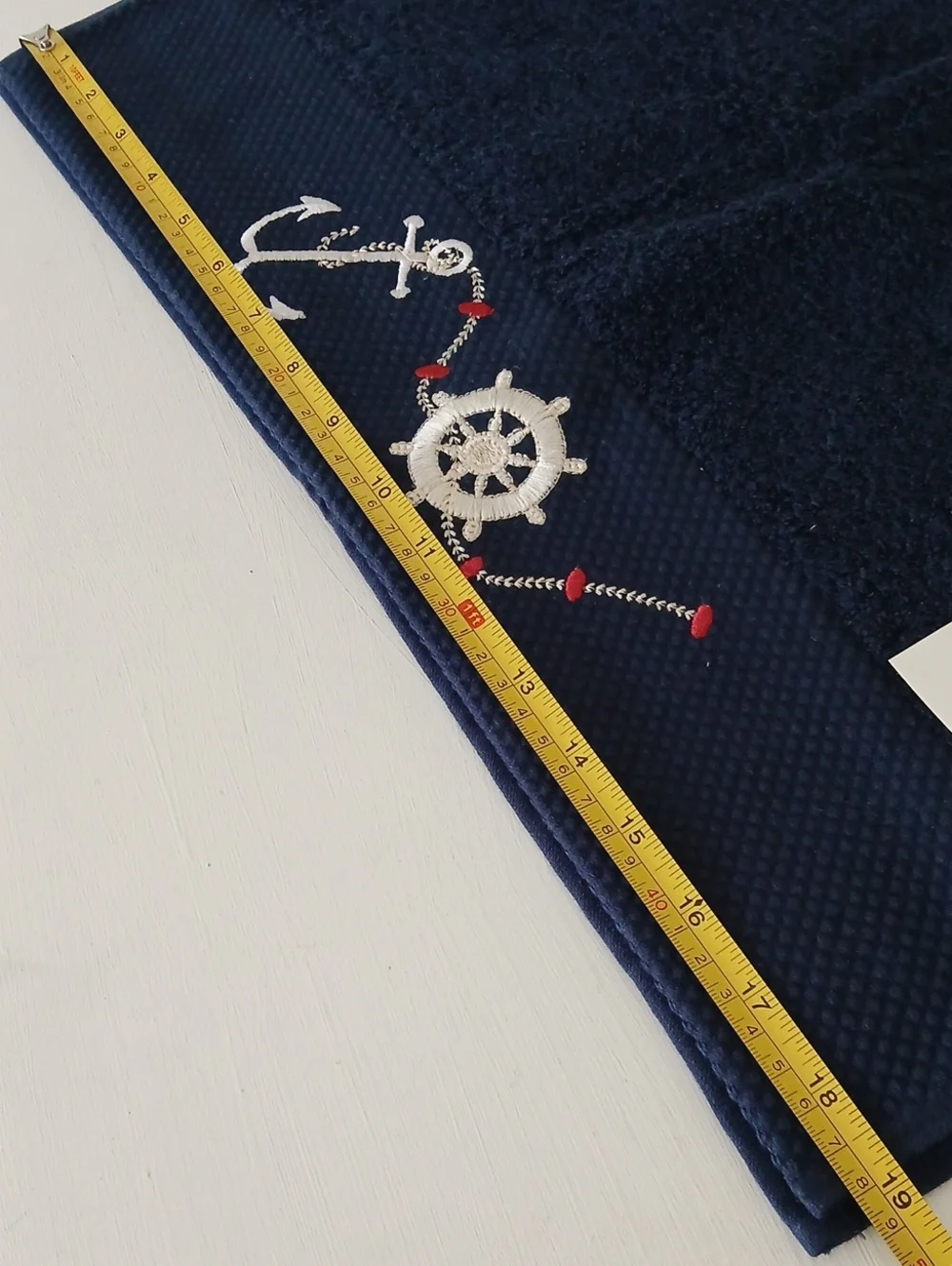 Navy Blue Bath Hand Towels Embroidered Anchor Steering Wheel Lighthouse Rope (3)